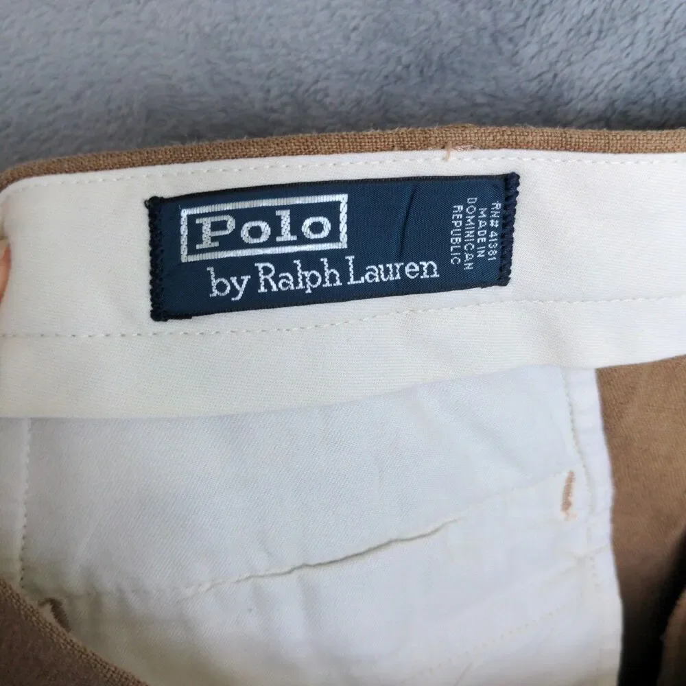 Vintage Polo Ralph Lauren Linen Pants Men's 35x34 Brown Pleated Front Trousers